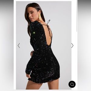 FITTED LONG SLEEVE BACKLESS sequin dress in black